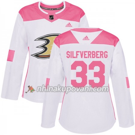 Anaheim Ducks Dresy Jakob Silfverberg 33 Bílá 2017-2018 Adidas Růžová Fashion Authentic - Dámské